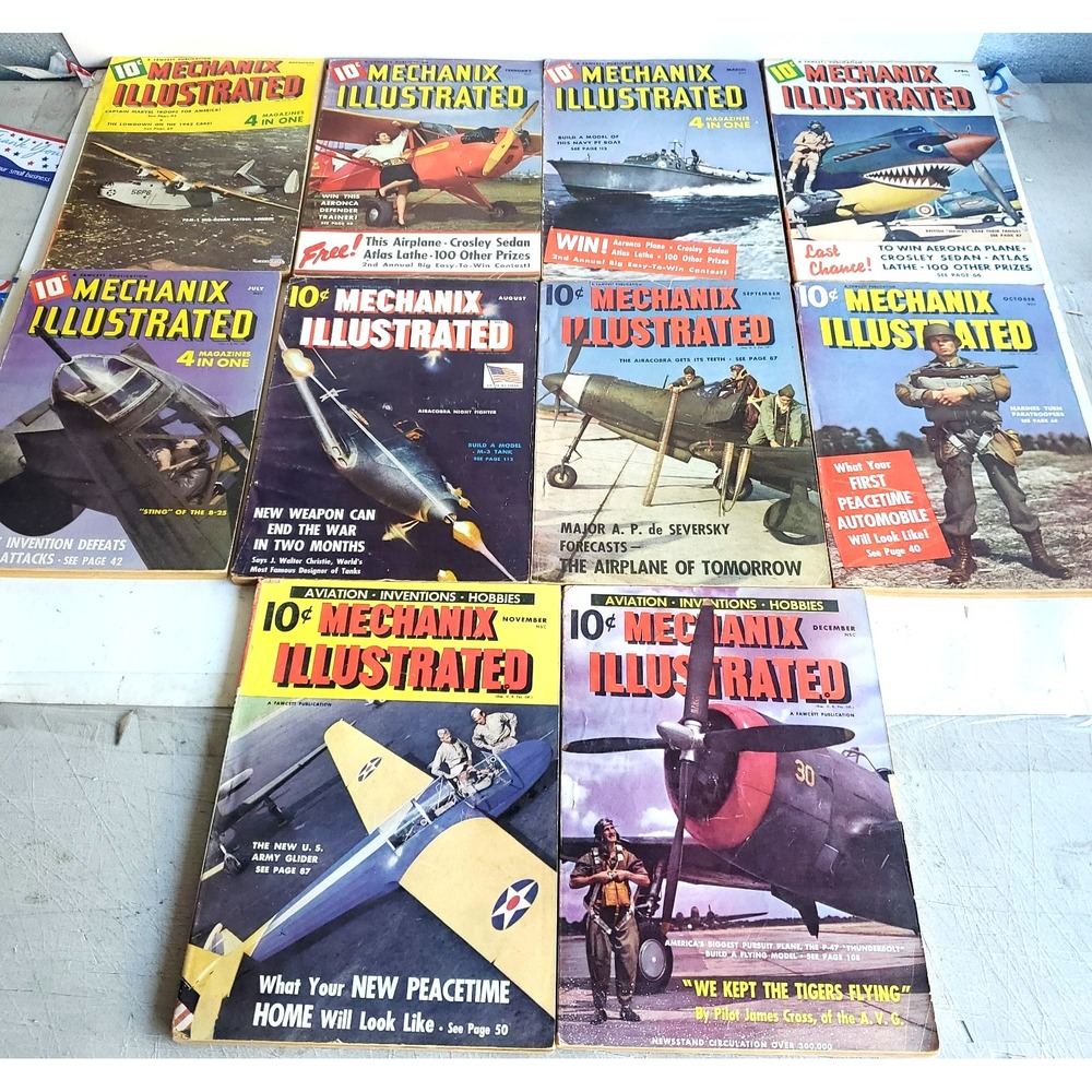 1941-1942 MECHANIX ILLUSTRATED MAGAZINE LOT OF 10 Vintage Aviation Airplanes
